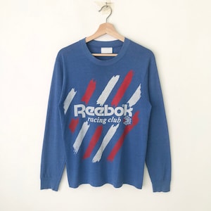 Vintage 80&#39;s Reebok England Blue Tshirt Small Reebok Racing Club Classic Sport Big Logo Crewneck Reebok Sportswear Activewear T-shirt Size S