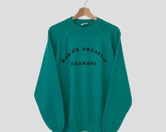 Vintage 90s Grandpa Green Sweatshirt Large World Greatest Grandpa Spell Out Sweater The Greatest Grandfather Gift Crewneck Pullover Size L