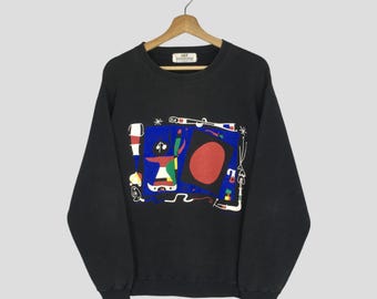 Vintage 90's Joan Miro Black Sweatshirt Medium Joan Miro Abstract Pop Art Drawing Printed Sweater Pop Culture Painters Crewneck Pullover M