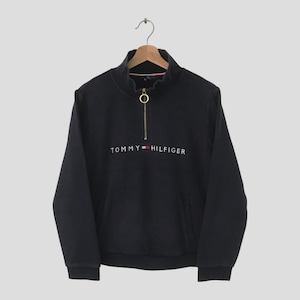 Vintage Y2K Tommy Hilfiger Blue Sweatshirt: Embroidered Logo, Size M