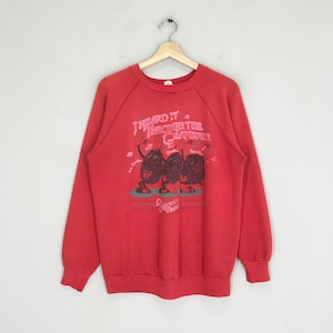 Vintage 1990er Jahre The California Raisins I Heard It Thru the Grapevine Sweatshirt Rotes Sweatshirt der California Raisins Crewneck Grafik Pullover Größe M