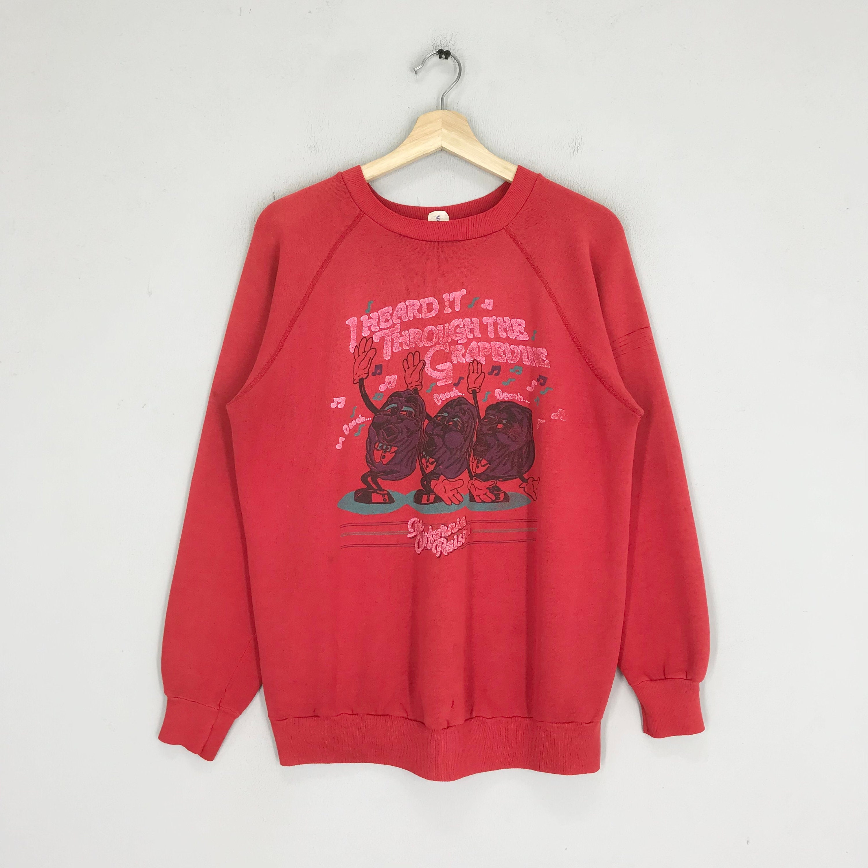 Vintage 1990s The California Raisins I Heard It Through The Grapevine Sweatshirt Red California Raisins Crewneck Graphic Pullover Size M