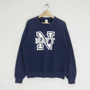 Vintage 90s United States Navy Blue Sweatshirt Navy Spell Out Big Logo Sweater Military Usa Navy Crewneck Navy Army Pullover Jumper Size L