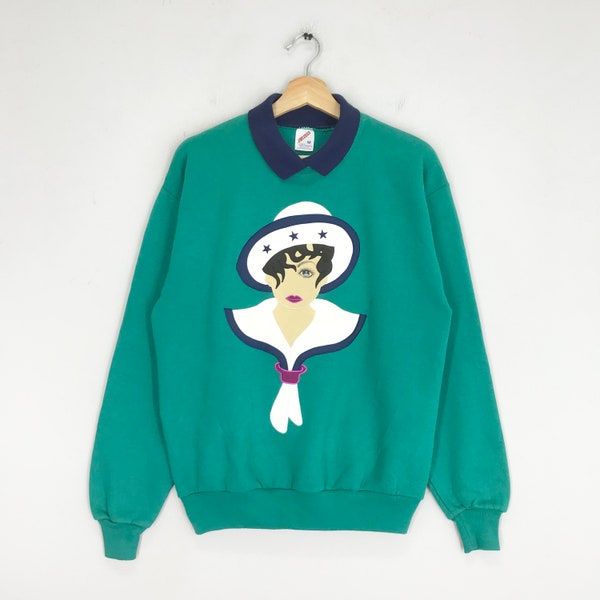 Vintage des années 90 Jerzees sweat vert moyen graphique Pop Art dames pull Jerzees ras du cou Jerzees athlétique pull pull taille M