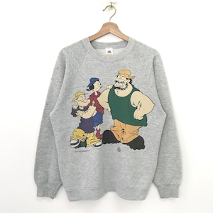 Vintage 90s Popeye And The Sailor Man Cartoon Grey Sweatshirt Large Popeye Muscle Man Spinach Cartoon Crewneck Popeye Comic Strip Size L