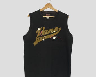 Vintage Vans Faded Black Sleeve Less T shirt Large Vans Spell Out Big Logo Skateboarding Crewneck Sleeve Less Skatewear Vans Crewneck Size L