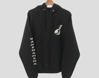 Vintage Y2K Hanes Black Sweater Large Hanes Graphic Kamehameha On Sleeve Printed Spell Out Hoodie Hanes  Sweatshirt Hoodie Outerwear Size M