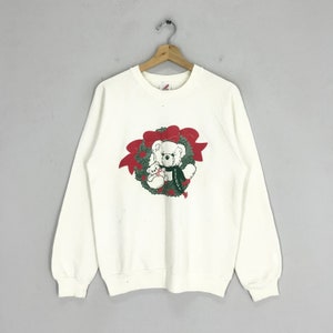 Vintage 90s Retro Graphic Bear Sweatshirt Big Print Bear Sweater White Bear Crewneck Bear Graphic Pullover Cute Bear Jumper Size M
