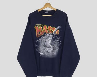 Vintage 90s Trout Lake Fish Sweatshirt Blue Big Fish Sweater