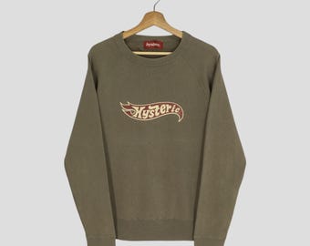 Vintage 90's Hysteric Glamour Japan Olive Green Sweatshirt Medium Hysteric Glamour Hot Wheels Logo Printed Art Logo Sweater Pullover Size M