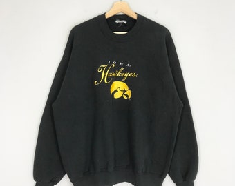 Vintage Iowa Hawkeyes Football Ncaa Sweatshirt Large Black Iowa Hawkeyes Embroidered Crewneck University Of Iowa Jumper Pullover Iowa Size L