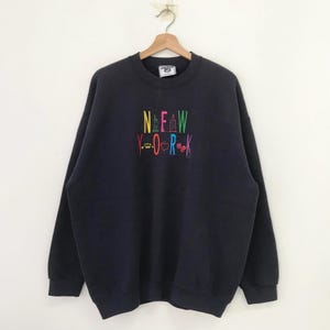 Vintage 90&#39;s New York Blue Sweatshirt Xlarge New York City Embroidery Logo Sweater New York NYC Crewneck New York Souvenir Pullover Size XL