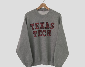 Vintage 90&#39;s Texas Tech University Ncaa Gray Sweatshirt Large Texas Tech University Spell Out Big Logo Sweater Texas Tech Jumper Size L