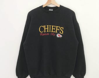 Vintage Kansas City Chiefs Black Sweatshirt Large Kansas City Chiefs Spell Out Sweater Chiefs Crewneck Kansas City Chiefs Football Size L