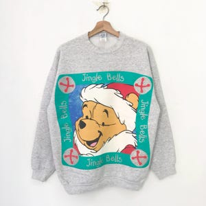 Moletom cinza vintage dos anos 90 Ursinho Pooh grande, desenho animado do Ursinho Pooh, suéter Pooh com estampa grande, gola redonda, tamanho G