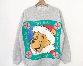 Vintage 90s Winnie The Pooh Gray Sweatshirt Large Pooh Bear Jingle Bear Cartoon Walt Disneyland Sweater Pooh Big Print Crewneck Pooh Size L