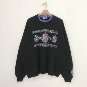 vintage des années 90 soleil du matin noir sweat femme 3 X large soleil du matin fleur Rose floral graphique pull surdimensionné matin soleil pull taille XXL