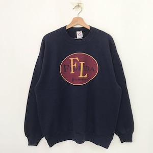Vintage 90&#39;s Florida Blue Sweatshirt Xlarge Florida Spell Out Logo Sweater Florida City Us State Crewneck Florida Pullover Florida Size XL