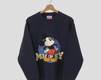 Vintage 90's Mickey Mouse Blue Sweatshirts Small Mickey Mouse Disneyland Cartoon Big Printed Sweater Mickey Mouse Walt Disney Jumper Size S