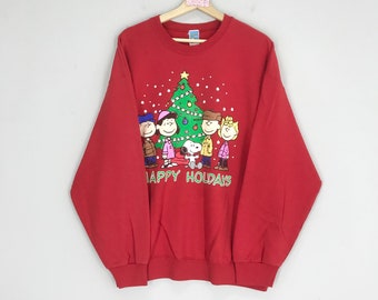 Vintage Snoopy Peanuts Sweatshirts Snoopy Peanuts Comic Strip Cartoon Happy Holiday Graphic Crewneck Snoopy Jumper Snoopy Pullover Size XL
