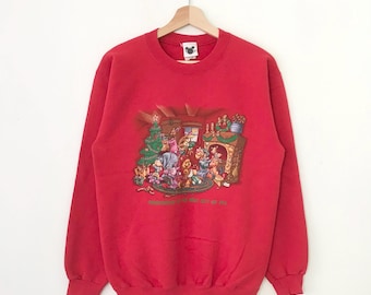 Vintage Pooh And Friends Sweatshirt Small Pooh Tigger Piglet Christmas Cartoon Walt Disney Crewneck Pooh Disney Jumper Pooh Sweater Size S