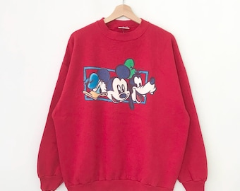 Sudadera roja vintage de Mickey Mouse, suéter extragrande con estampado de Walt Disney, ropa de Mickey Mouse con dibujos animados de Disneyland, jersey de gran tamaño XL