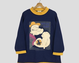 Vintage 90's Popeye The Sailor Man Blue Sweatshirt Medium Popeye The Sailor Man Character Cartoon Big Printed Sweater Popeye Crewneck Size M