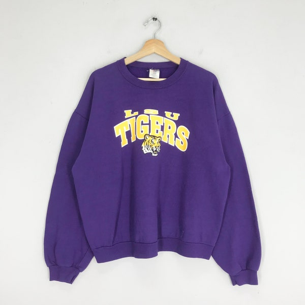 Vintage Lsu Tigers Ncaa Sweatshirt Large Purple Louisiana State University Spell Out Logo Sweater Lsu Athletics Crewneck Lsu Jumper Size L