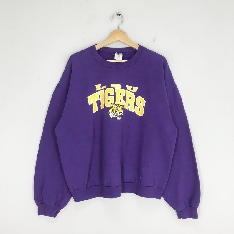 Vintage Lsu Tigers Ncaa Sweatshirt Large Purple Louisiana State University Spell Out Logo