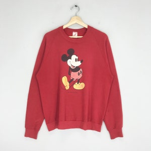 Vintage 90s Mickey Mouse Sweatshirt Red Large Mickey Mouse Crewneck Mickey Mouse Stand Up Pullover Cartoon Walt Disney Mickey Jumper Size L