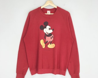 Vintage 90s Mickey Mouse Sweatshirt Red Large Mickey Mouse Crewneck Mickey Mouse Stand Up Pullover Cartoon Walt Disney Mickey Jumper Size L