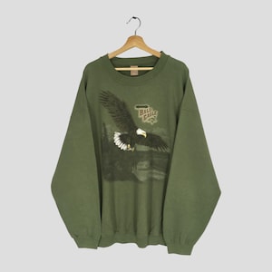Vintage Vithövdade Örnar Grön Tröja 3Xlarge Alaska Vithövdade Örnar Tryckt Habitat Tröja Fågel Örn Djurtröja Crewneck Baggy Storlek XXXL