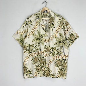 Vintage made in hawaii hibicius flower and palm beach full art hawaiian aloha shirt big and tall shirt button ups multicolor art