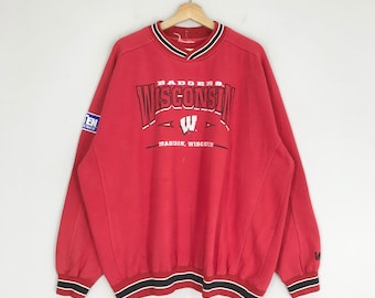 Vintage 90s Wisconsin Badgers Ncaa Sweatshirt Red University Of Wisconsin Badgers Sweater Logo Wisconsin Badgers Crewneck Jumper Size XXL