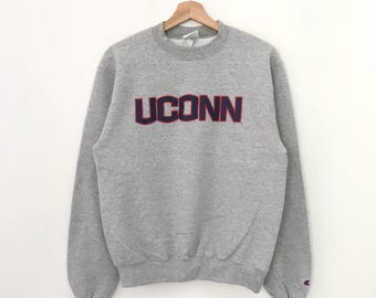 Vintage University Of Connecticut Ncaa Gray Sweatshirt Small Uconn Huskies Spell Out Logo Sweater Connecticut Huskies Uconn Pullover Size S