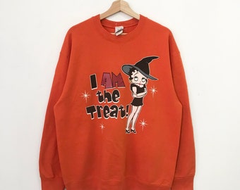 Vintage Betty Boop Cartoon Orange Sweatshirt Large Betty Boop I am The Threat Graphics Sweater Betty Boop Fleischer Studios Crewneck Size M