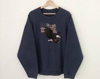 Vintage American Bald Eagle Blue Sweatshirt 2Xlarge Bird Eagle Embroidery Sweater Bald Eagle Crewneck Bald Eagle American Wildlife Size XXL