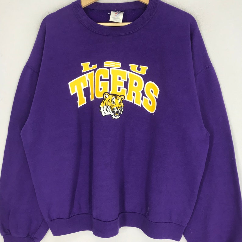 Vintage Lsu Tigers Ncaa Sweatshirt Large Purple Louisiana State University Spell Out Logo
