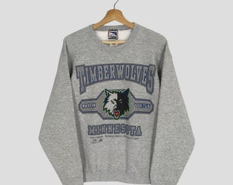 Vintage 90's Minnesota Timberwolves Grey Sweatshirt Medium Minnesota Timberwolves Big Printed Sweater Timberwolves Crewneck Pullover Size M