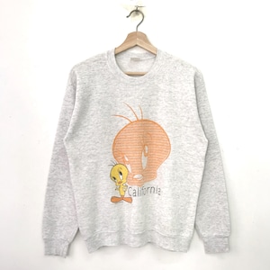 Sudadera con capucha de Tweety, pájaro amarillo, gris, estilo vintage de los años 90, tamaño mediano, con cuello redondo, con dibujos animados de Tweety, California, Warner Bros., jersey de Tweety, talla M