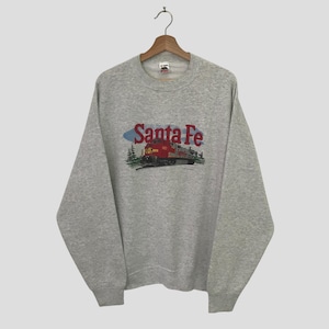 Vintage 90&#39;s Santa Fe Grey Sweatshirt 2Xlarge Santa Fe Railway Railroad Graphic Printed Sweater Santa Fe Crewneck Santa Fe Pullover Size XXL