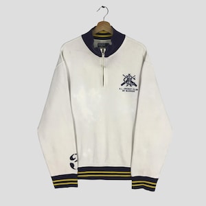 Vintage 90s Distressed Polo Ralph Lauren White Sweatshirt Xlarge Half Zipper Polo Ralph Lauren RL Sweater Ralph Lauren Pullovers Size XL