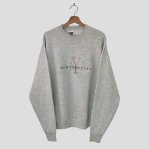 Vintage 90s New York Grey Sweatshirt Xlarge New York City Embroidery Spell Out Sweater New York Crewneck New York Pullover Jumper Size XL