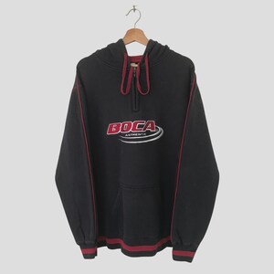 Vintage Boca Black Sweater Large Boca Athletic Embroidery Spell Out Logo Sportswear Hoodie Outfits Pullover Boca Jumper Hoodie Size L