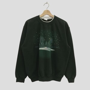 Vintage Morning Sun Green Sweatshirt Medium Morning Sun Graphic Natural Floral Art Winter Printed Sweater Morning Sun Crewneck Jumper Size M