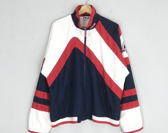 Vintage 90s Fila Varsity Jacket Snapbuttob Nylon Jacket Big Logo