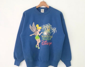 Vintage The Wonderful World Of Disney Blue Sweatshirt Medium Tinker Bell Spell Out Sweater Tinker Bell Crewneck Walt Disney Fairies Size M