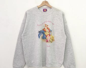 Vintage Tigger Disney Grey Sweatshirt Large Tigger Friends Graphic Crewneck Tigger Winnie The Pooh Cartoon Sweater Tigger Pullover Size L