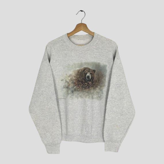 Vintage Grizzly Bear Gray Sweatshirt Large Grizzly Bear Graphics Printed Wildlife Sweater Grizzly Bear Pullover Bear Hunting Animal Size L