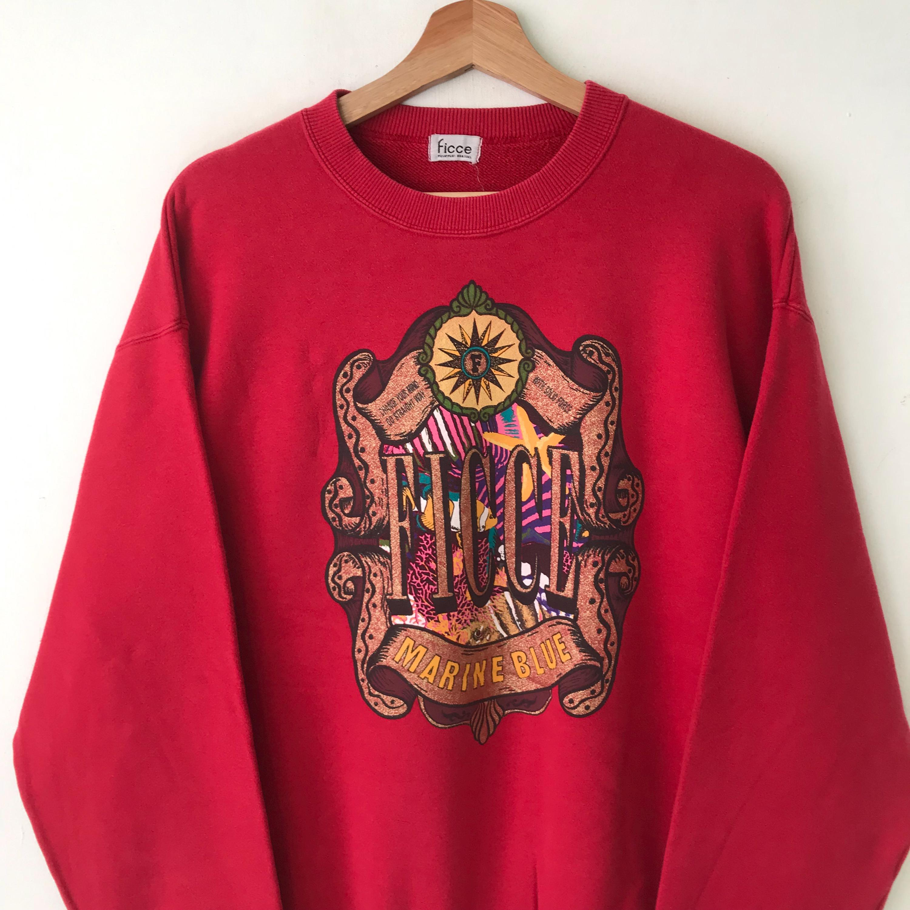 90s YOSHIKI KONISHI FICCE UOMO ヴィンテージ Vintage 90s Ficce Uomo Japanese Red Sweatshirt Large Ficce Uomo